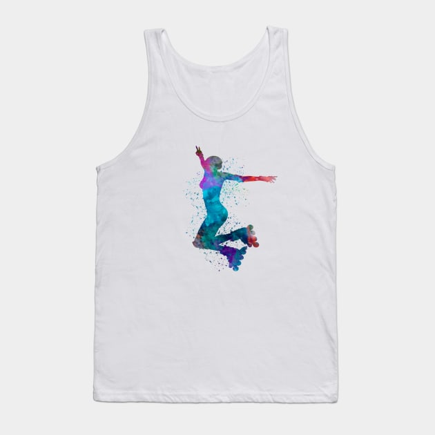 Woman in roller skates in watercolor Tank Top by PaulrommerArt